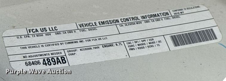 image for item EJ4805 2019 Dodge Ram 2500 Longhorn Mega Cab pickup truck