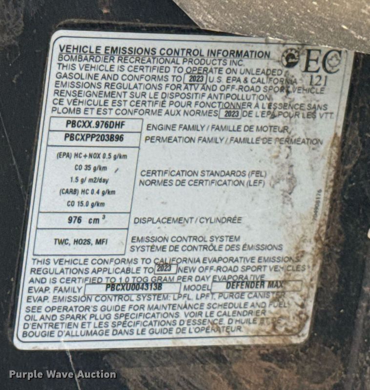 image for item EJ4810 2023 Can-Am Defender MAX utility vehicle