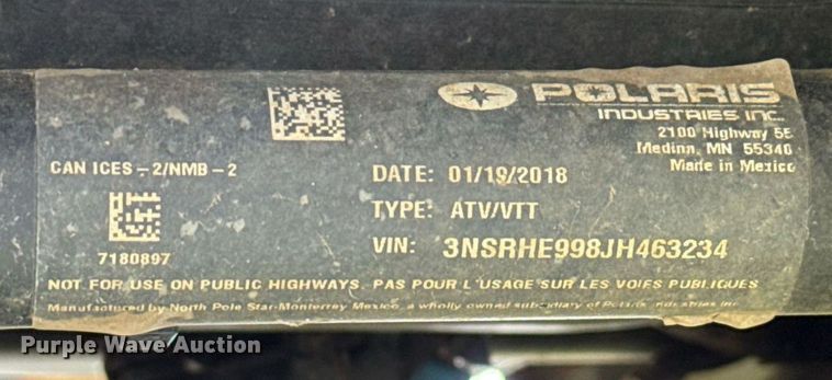 image for item EJ4815 2018 Polaris General 1000 DOHC utility vehicle