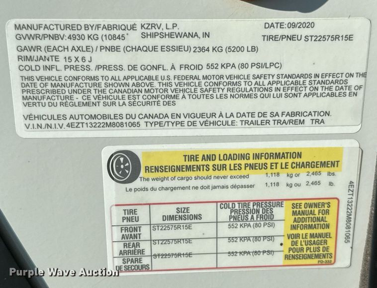 image for item EJ4816 2021 KZRV Sport Trek camper