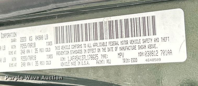 image for item EK8259 2007 Jeep Wrangler Sahara SUV