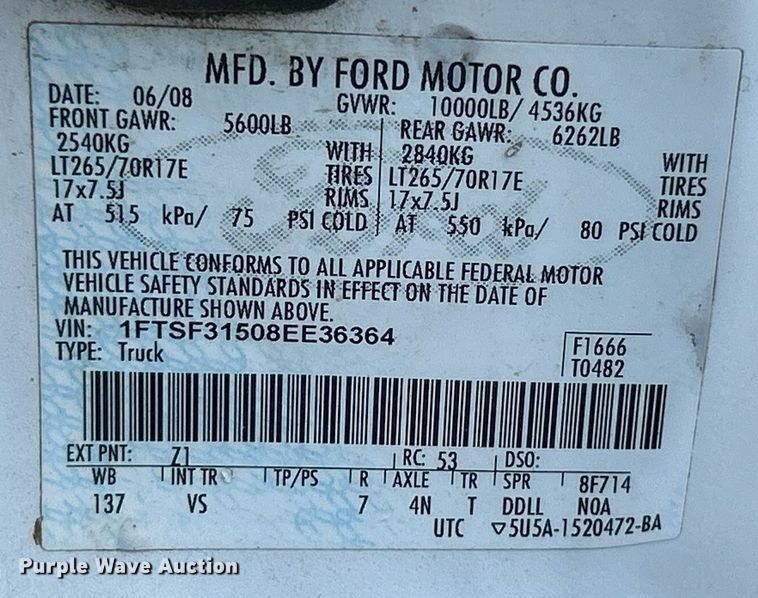 image for item EK8302 2008 Ford F350 Super Duty XL pickup truck