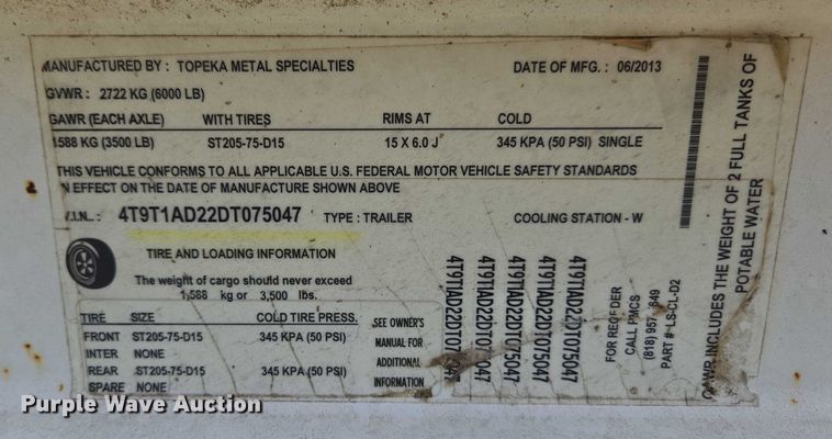 image for item EN3916 2013 Topeka Metal Specialties utility trailer