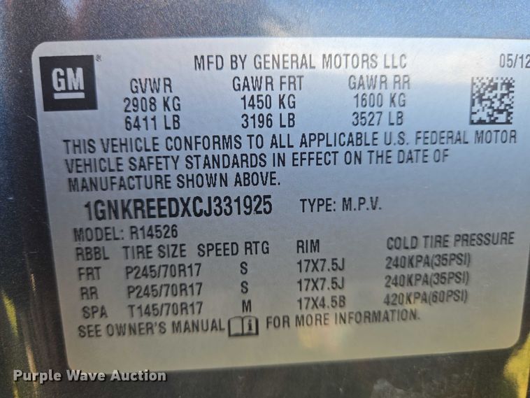 image for item EN8201 2012 Chevrolet Traverse LS SUV