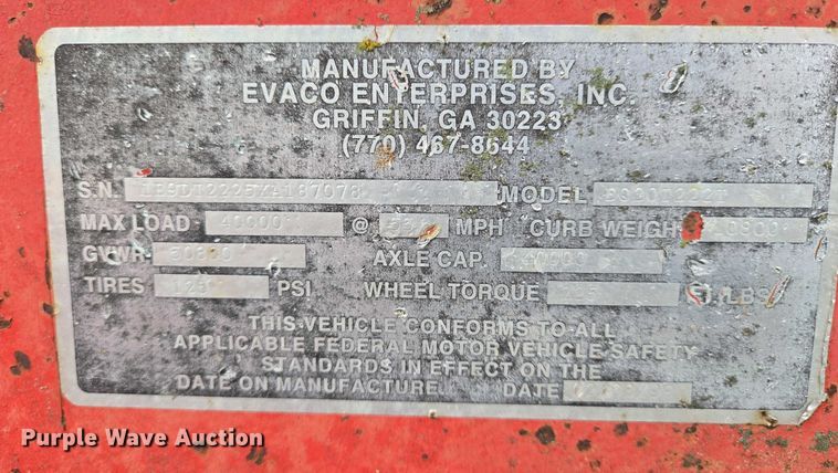 image for item EN8205 1999 Evaco D020T222T tilt deck equipment trailer