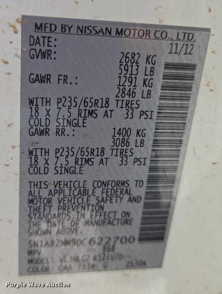 image for item EN8214 2013 Nissan Pathfinder SUV