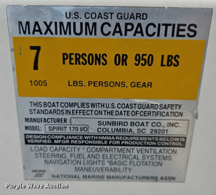 image for item EN8221 1996 Sunbird Spirit 170 boat