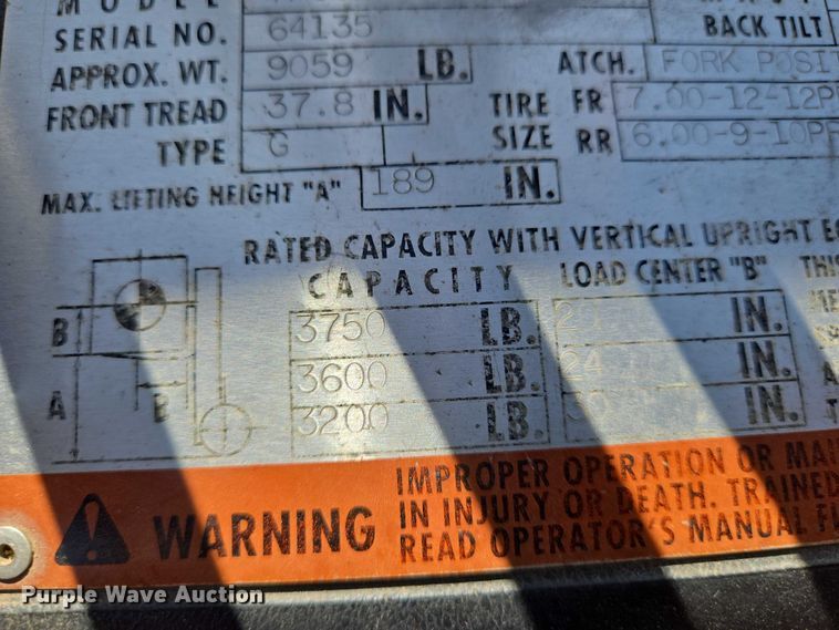 image for item EN8225 2001 Toyota 7FGU25 forklift