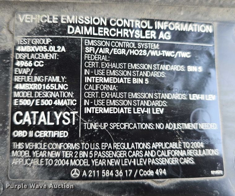 image for item EO1065 2004 Mercedes-Benz E500 