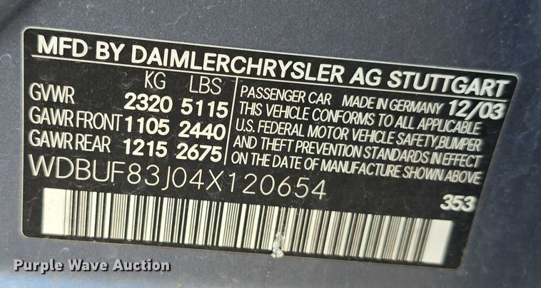 image for item EO1065 2004 Mercedes-Benz E500 