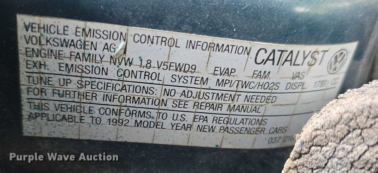 image for item EO1066 1992 Volkswagen Cabriolet convertible