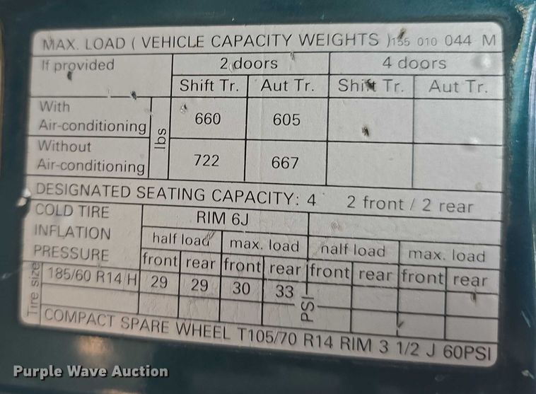 image for item EO1066 1992 Volkswagen Cabriolet convertible