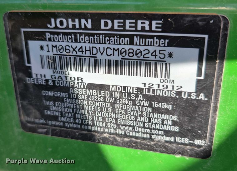 image for item EO1509 2012 John Deere TH Gator utility vehicle