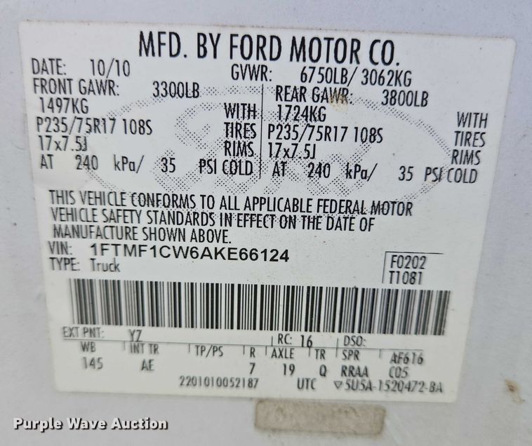 image for item EQ2610 2010 Ford F150 pickup truck