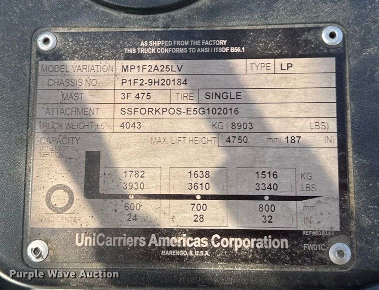 image for item FB9399 2015 UniCarriers PF50 forklift