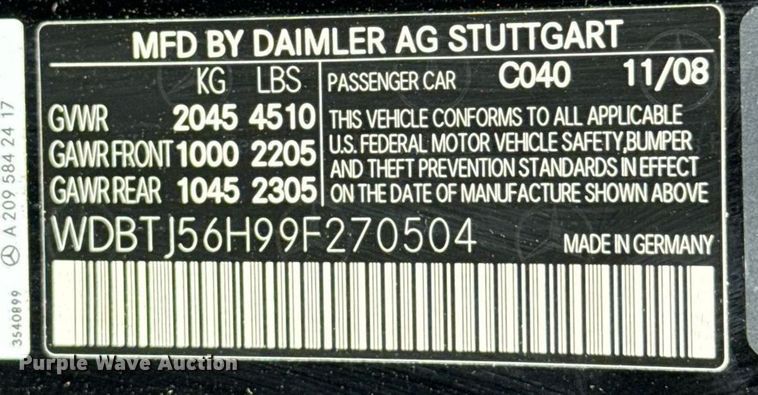 image for item HI9287 2009 Mercedes Benz CLK350 