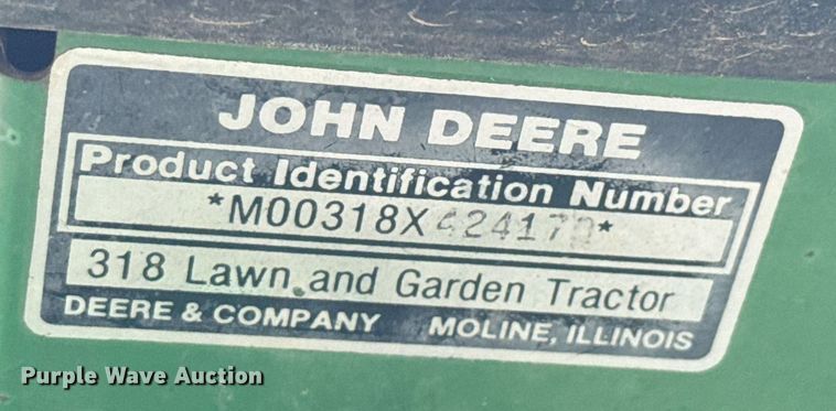 image for item HI9299 John Deere  318 lawn mower