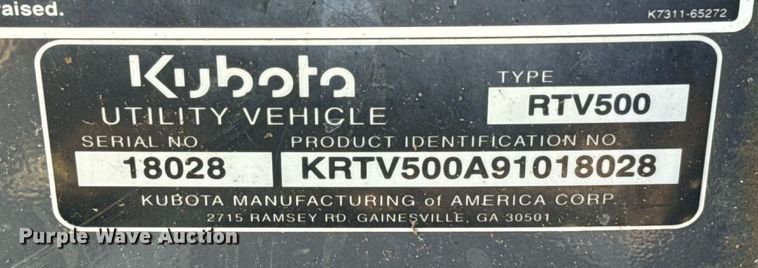 image for item HI9338 Kubota RTV500 utility vehicle