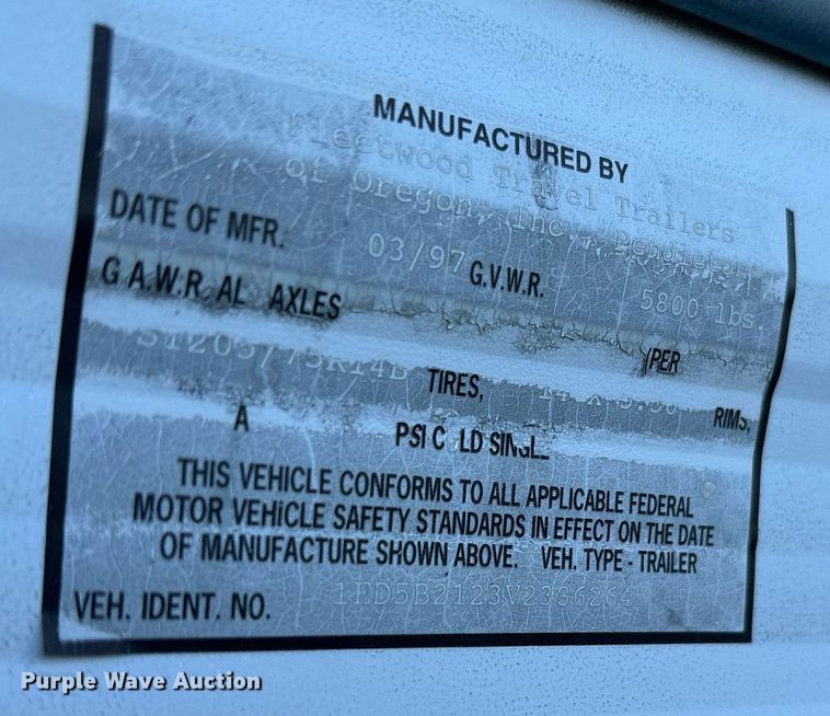 image for item ND9719 1997 Fleetwood 21L5B camper