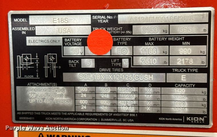 image for item ND9873 2023 Linde E18S forklift