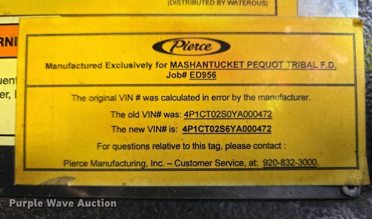 image for item YA0468 2000 Pierce pumper fire truck