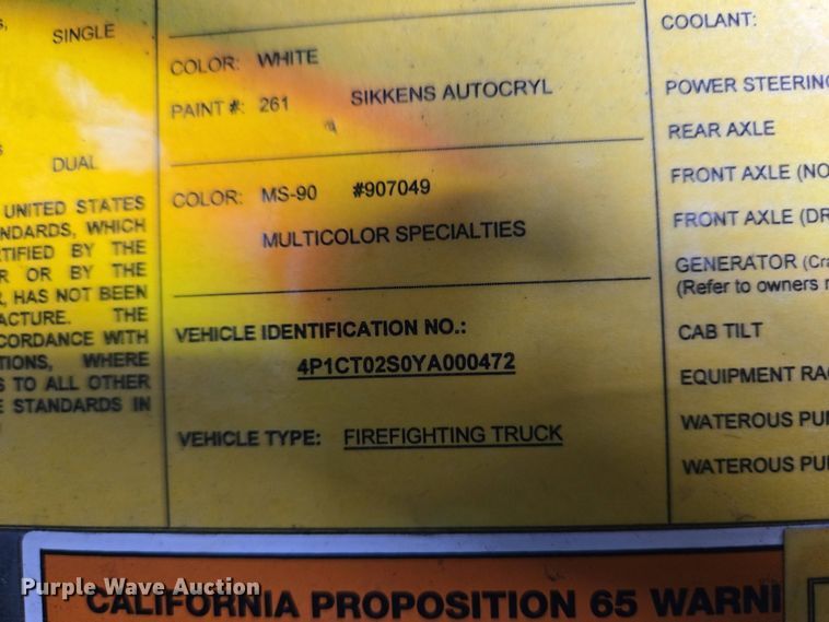 image for item YA0468 2000 Pierce pumper fire truck