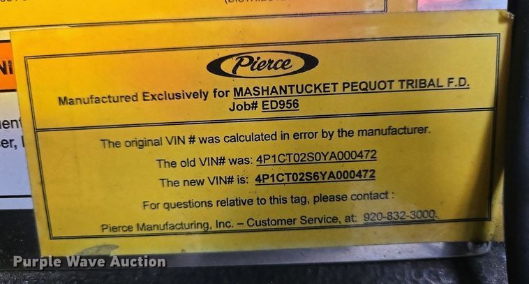 image for item YA0468 2000 Pierce pumper fire truck