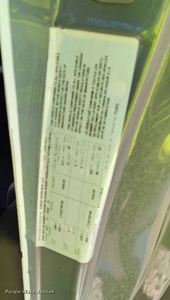 image for item YA0635 2022 Ford E450 shuttle bus