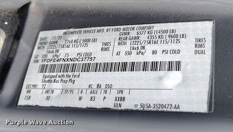 image for item YA0642 2022 Ford E450 shuttle bus