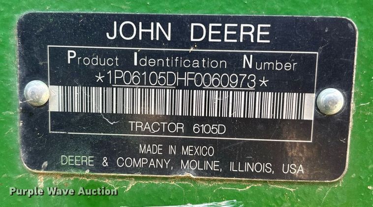 image for item YA0684 2015 John Deere 6105D MFWD tractor