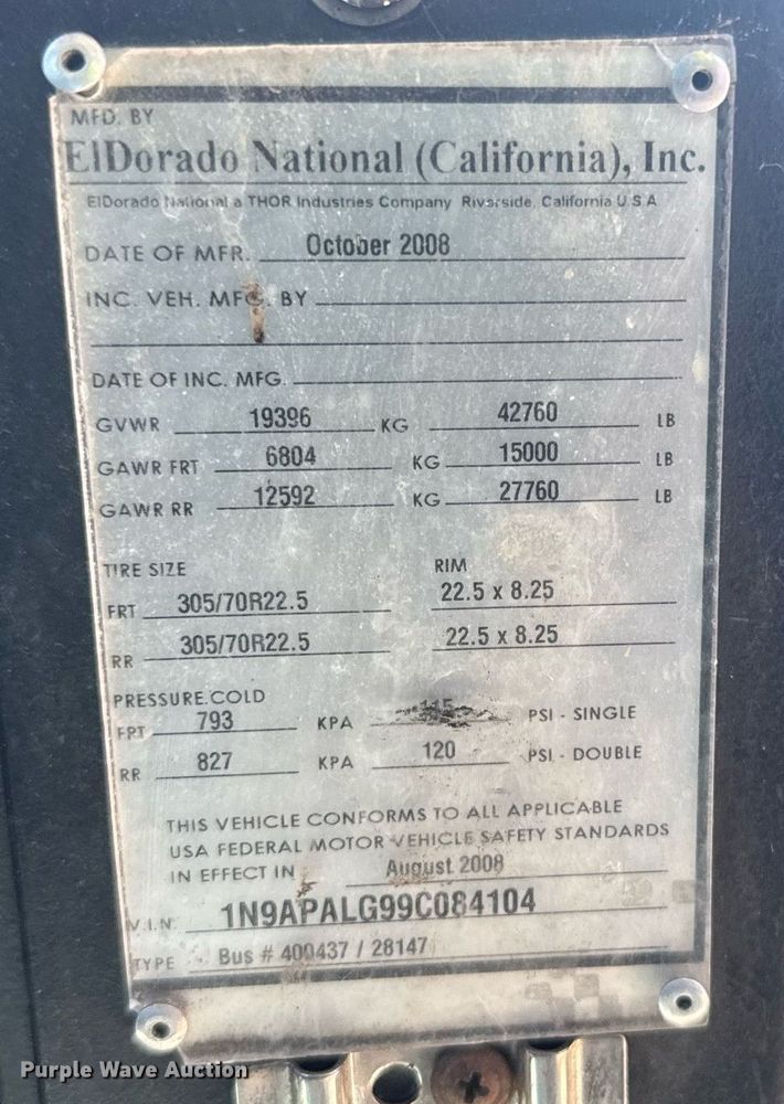 image for item YA0738 2009 ElDorado Axess transit bus