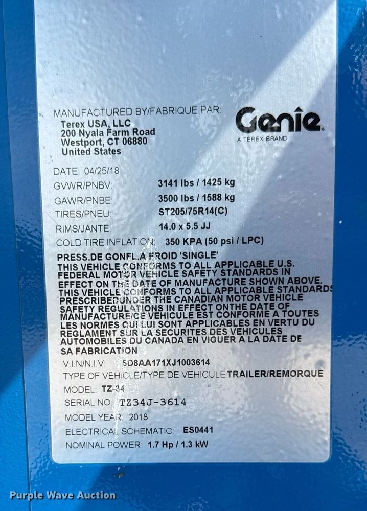 image for item DI9147 2018 Genie TZ34/20 boom lift