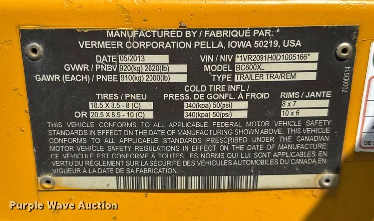 image for item DI9148 2013 Vermeer BC600XL wood chipper