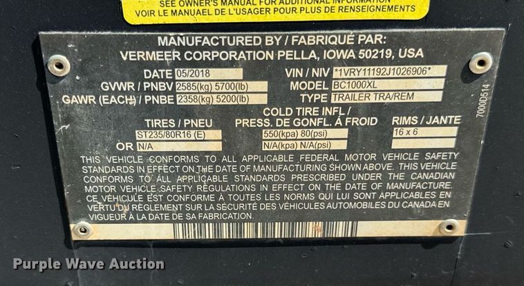 image for item DI9172 2002 Vermeer BC1000XL wood chipper