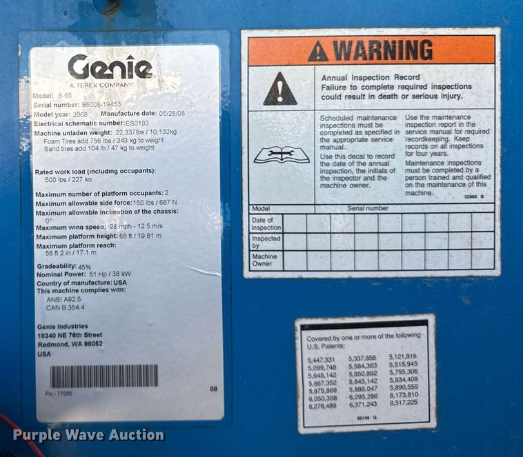 image for item DI9189 2008 Genie S65 boom lift