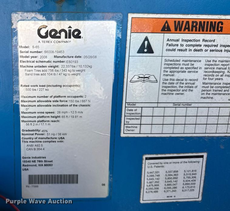 image for item DI9189 2008 Genie S65 boom lift