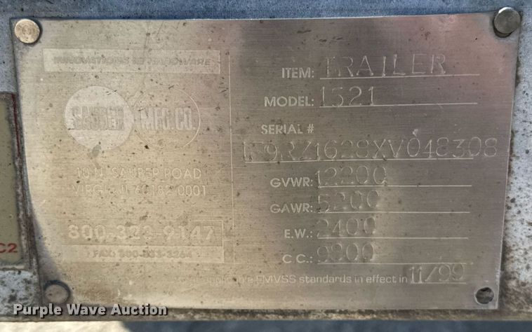 image for item DI9238 1999 Sauber Mfg Co 1521 reel trailer