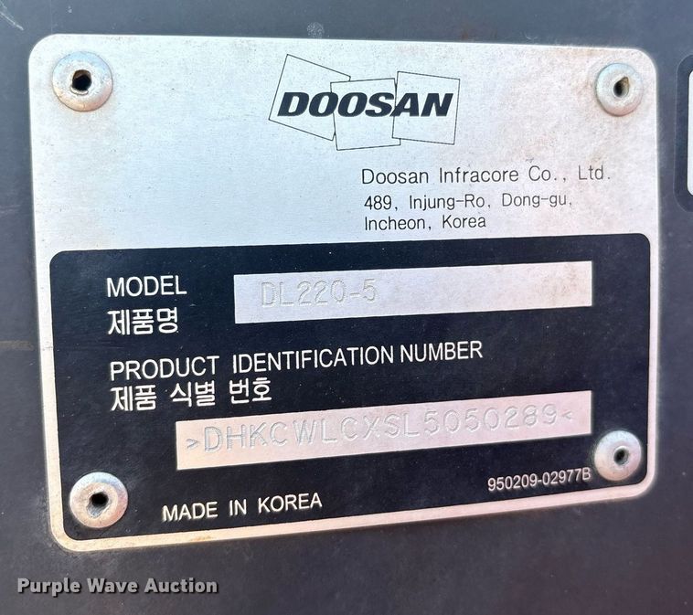 image for item DM1924 Doosan DL220-5 wheel loader