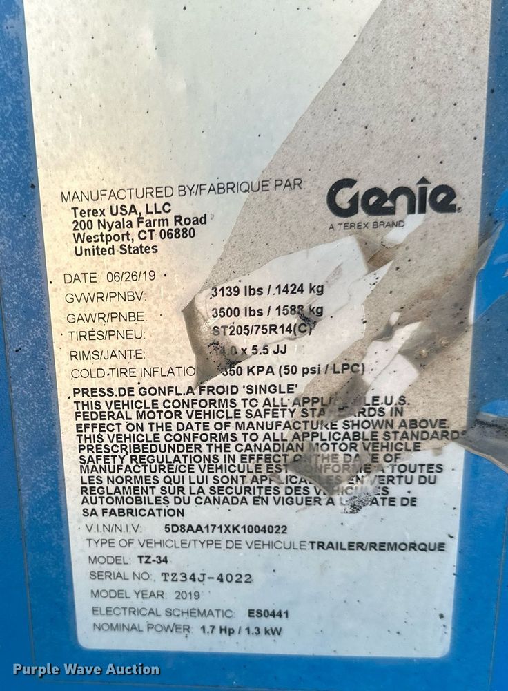 image for item DO0711 2019 Genie TZ-34/20 boom lift