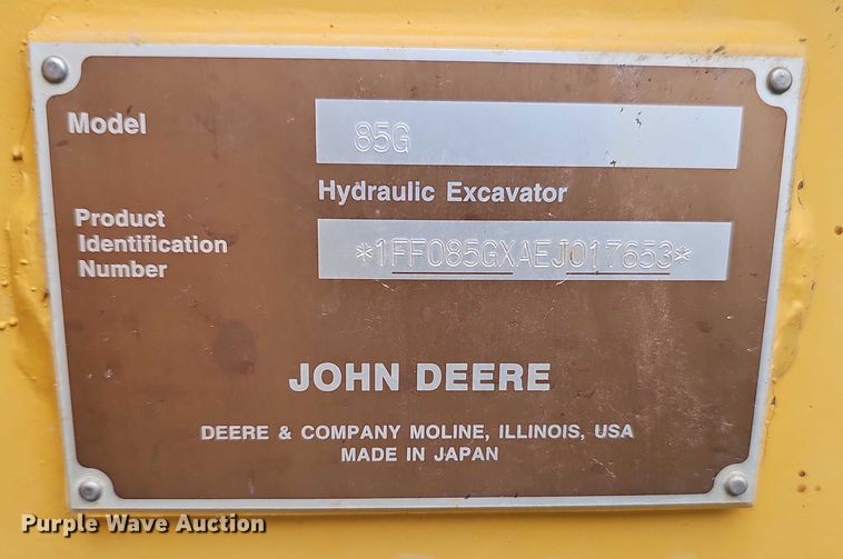 image for item DR3763 2014 John Deere 85G mini excavator