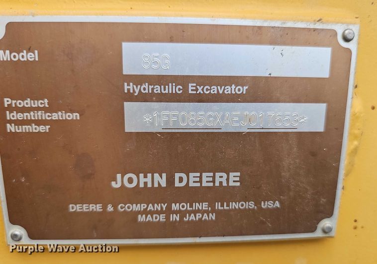 image for item DR3763 2014 John Deere 85G mini excavator