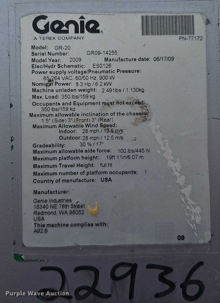 image for item DR3915 2009 Genie Runabout GR-20 vertical lift