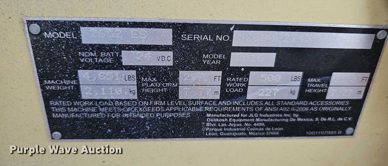 image for item DR3916 2016 JLG 2632ES scissor lift