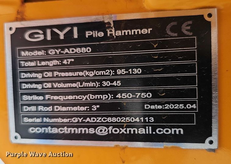 image for item DR3920 2025 GIYI GY-AD680 skid steer post driver