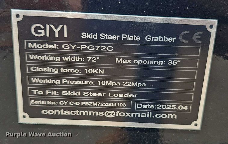 image for item DR3925 2025 GIYI GY-PG72C skid steer grapple bucket