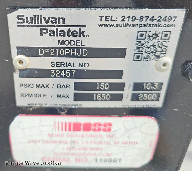 image for item DR3927 Sullivan Palatek DF210PHJD air compressor