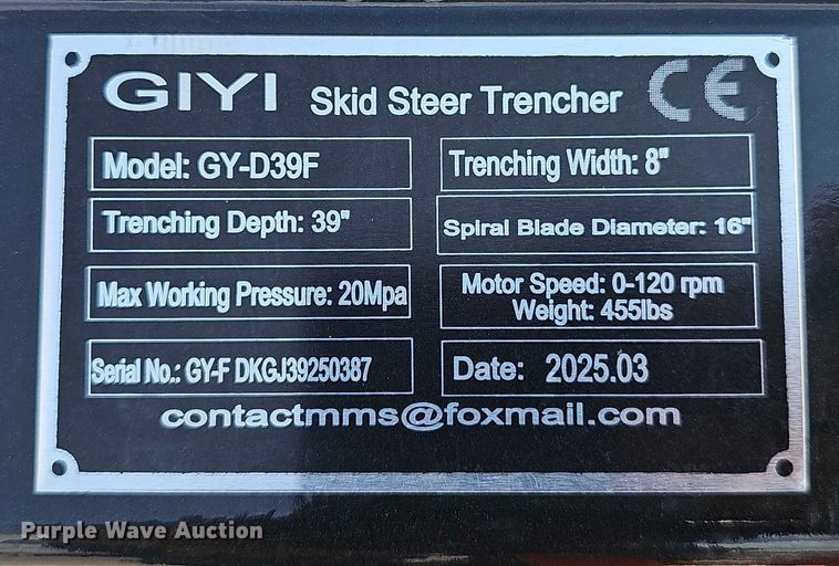 image for item DR3930 2025 GIYI GY-D39F skid steer trencher