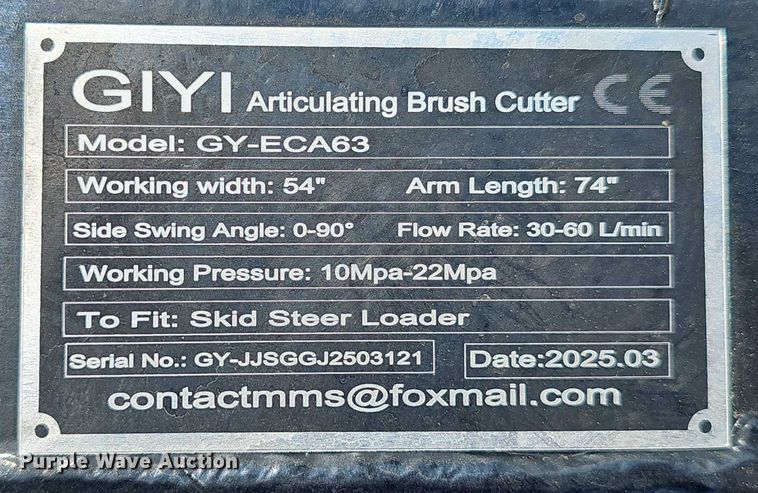image for item DR3931 2025 GIYI GY-ECA63 skid steer brush mower