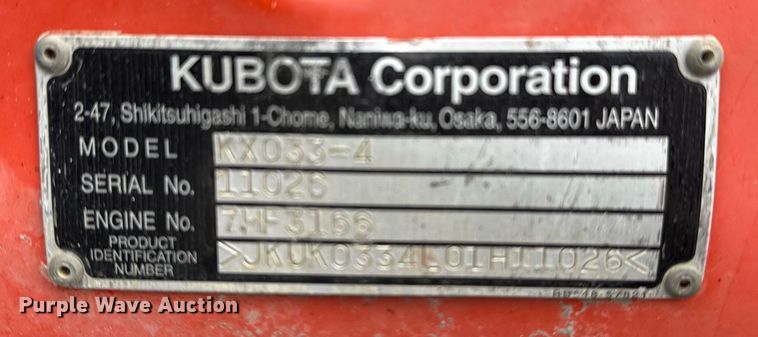 image for item DS3769 2017 Kubota KX033-4 mini excavator