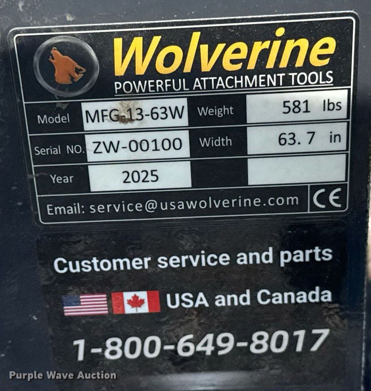 image for item DS3814 2025 Wolverine MFG-13-63W skid steer rock grapple bucket